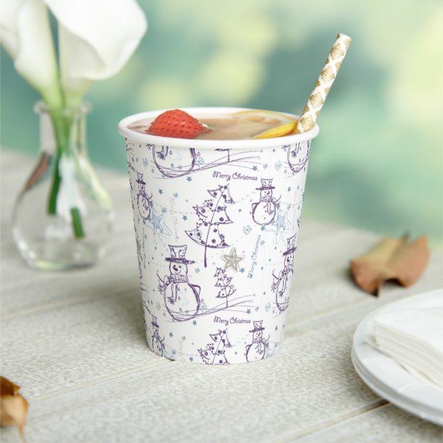 Christmas Elements Winter Snowman Sketch  Paper Cups (Insitu)