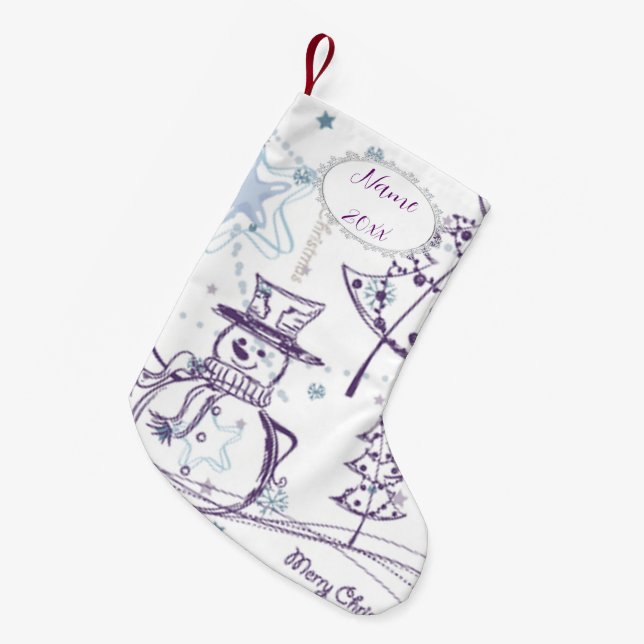 Christmas Elements Winter Snowman Sketch Small Christmas Stocking (Front (Hanging))
