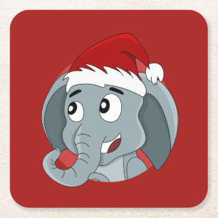 Christmas elephant cartoon square paper coaster