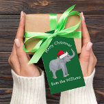 Christmas Elephant Cute Custom Green Kids Gift Tags<br><div class="desc">Cute holiday animals are my favourite part of Christmas. A beautiful elephant wearing a red Santa hat and looking happy. This personalized gift tag fills me with the Christmas spirit.</div>