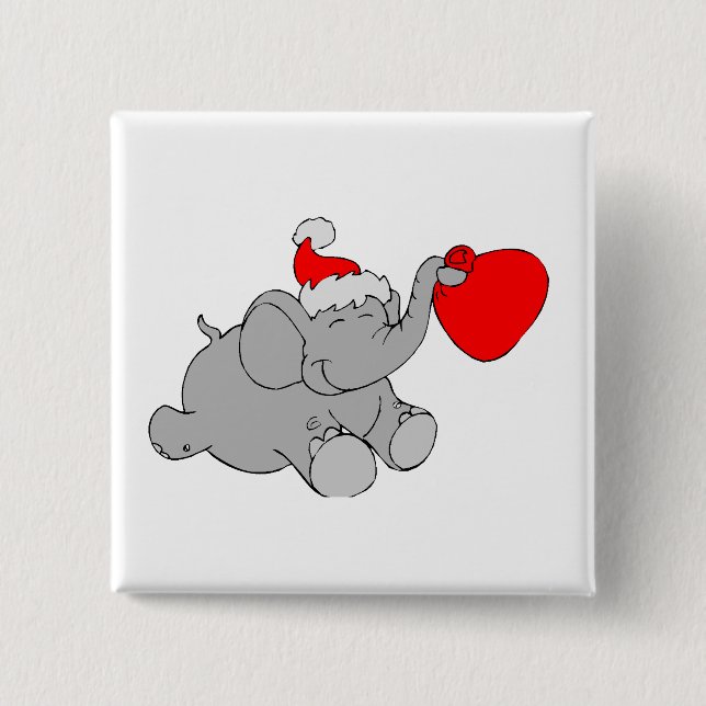 Christmas Elephant Heart 2 Inch Square Button (Front)