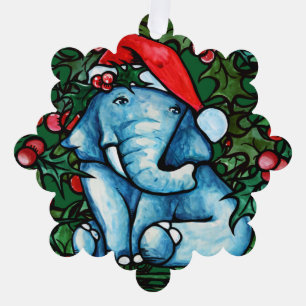 Christmas Elephant Holly Ornament Card