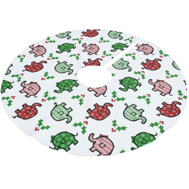 Christmas Elephant Patterned  Brushed Polyester Tree Skirt (Angled)