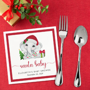 Christmas Elephant Santa Baby Girl Shower Napkin