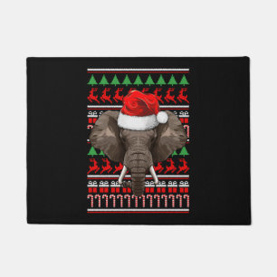 Christmas Elephant Santa Hat Cute Animal Ugly Xmas Doormat