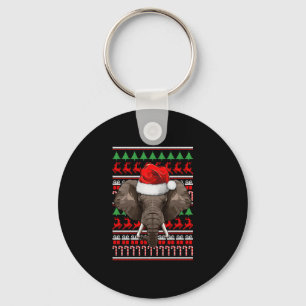 Christmas Elephant Santa Hat Cute Animal Ugly Xmas Keychain