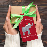 Christmas Elephant Santa Hat Cute Red Custom From Gift Tags<br><div class="desc">Cute holiday animals are my favourite part of Christmas. A beautiful elephant wearing a red Santa hat and looking happy. This personalized gift tag fills me with the Christmas spirit.</div>