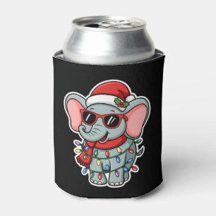 Christmas Elephant Santa Hat Sunglasses Lights Can Cooler