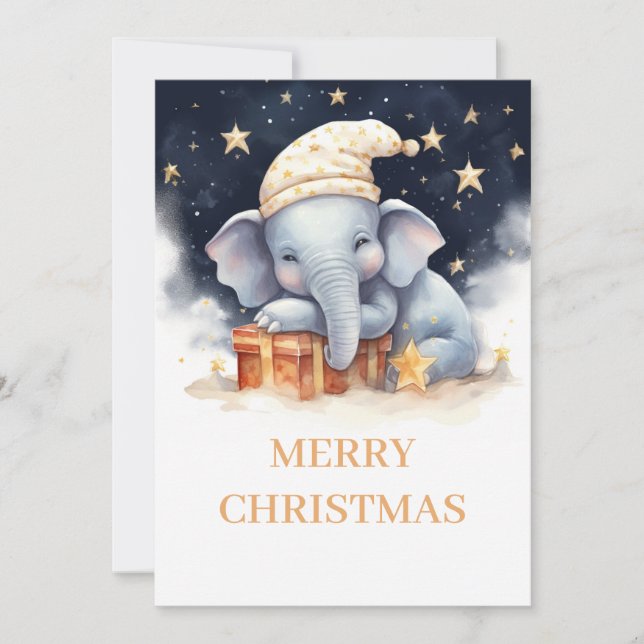 Christmas Elephant Watercolor Holiday Card (Front)