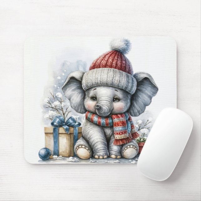 Christmas Elephant With Gifts Mouse Pad (With Mouse)
