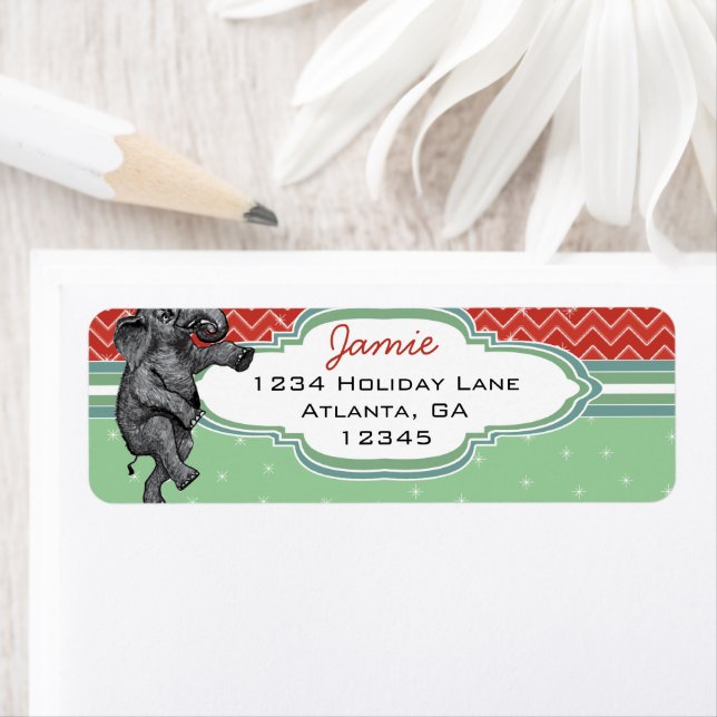 Christmas Elephant Zig Zag Pattern Return Address (Insitu)