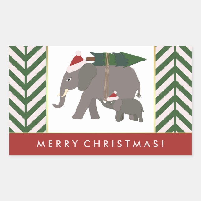 Christmas Elephants with Hats, Tree, and Chevron Sticker (Front)