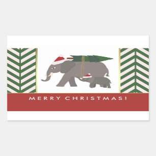 Christmas Elephants with Hats, Tree, and Chevron Sticker