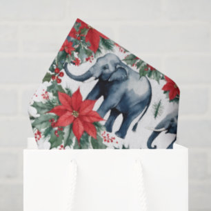 Christmas Elephants With Poinsettias Tissue Paper