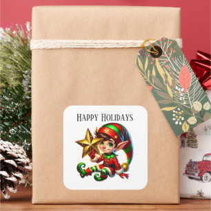Christmas elf add message Happy Holidays Square Sticker