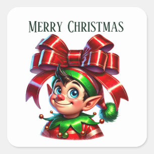 Christmas elf add message Merry Christmas Square Sticker