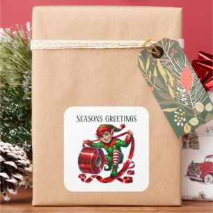 Christmas elf add message Seasons Greetings Square Sticker
