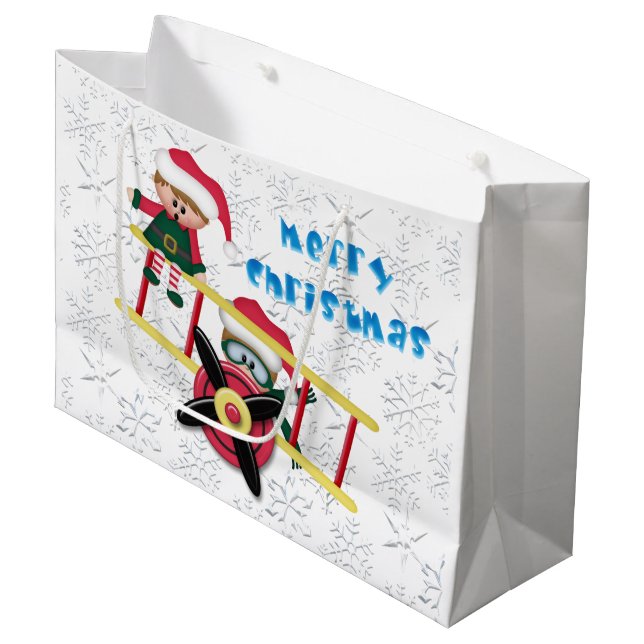 Christmas Elf Airplane grand sac cadeau (Devant Angle)