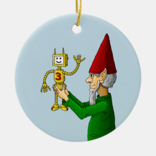 Christmas Elf and Robot Ceramic Ornament