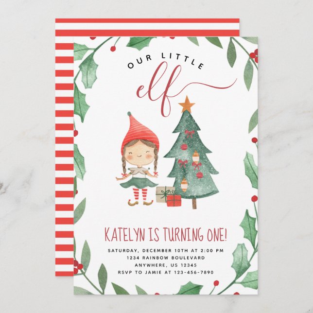Christmas Elf Anniversaire Fête Invitation Fille (Devant / Derrière)