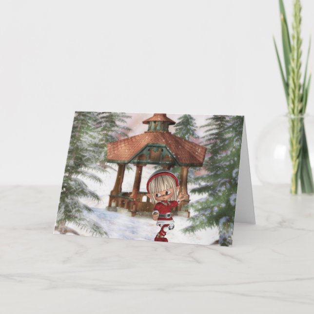 Christmas Elf at North Pole  Greeting Card (Front)