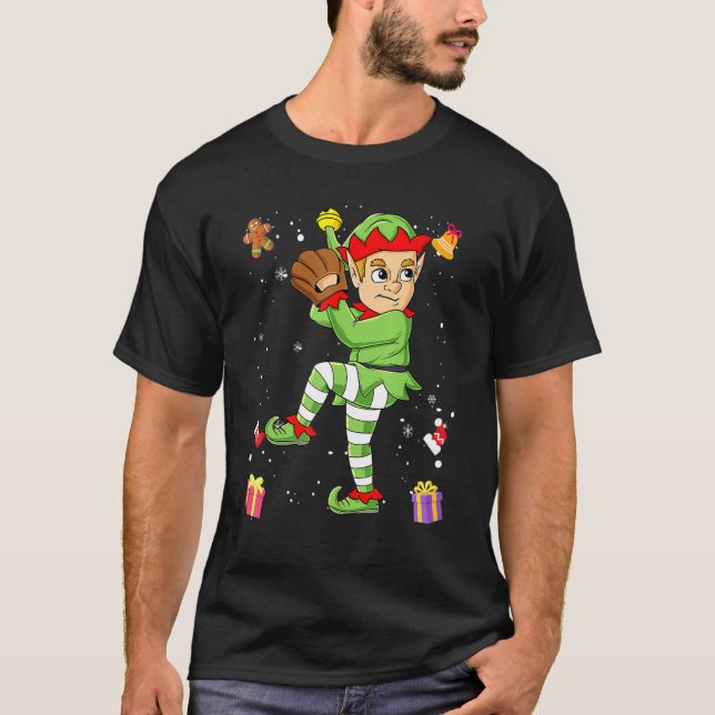 Christmas Elf Baseball Pitcher Boys Kids Teens Xma T-Shirt (Front)