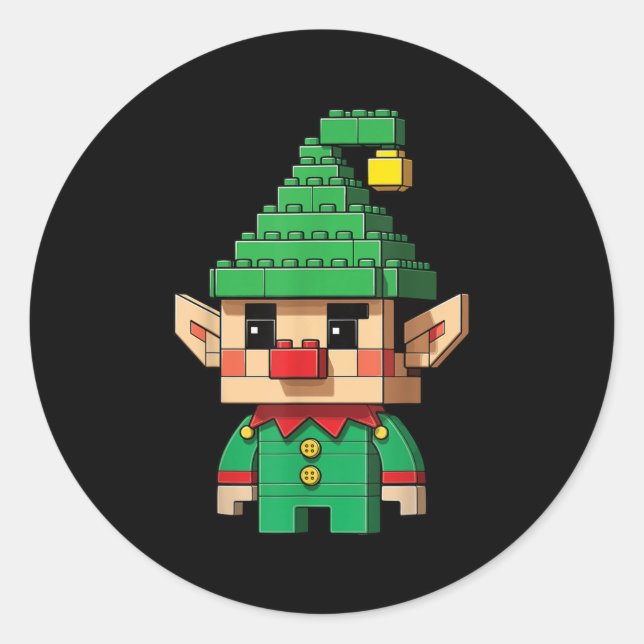 Christmas Elf Block Building Builder Brick Master  Classic Round Sticker (Front)