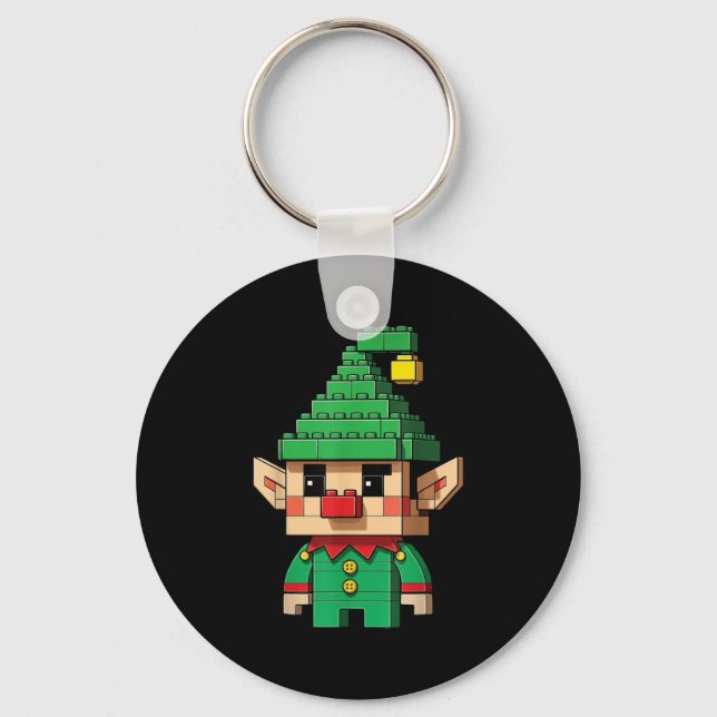 Christmas Elf Block Building Builder Brick Master  Keychain (Front)