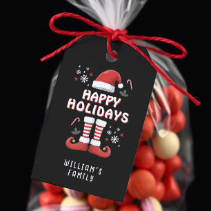 Christmas Elf Boots Santa Claus Hat Black Gift Tags