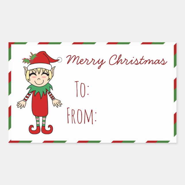 Christmas Elf Boy Merry Christmas Gift Sticker (Front)