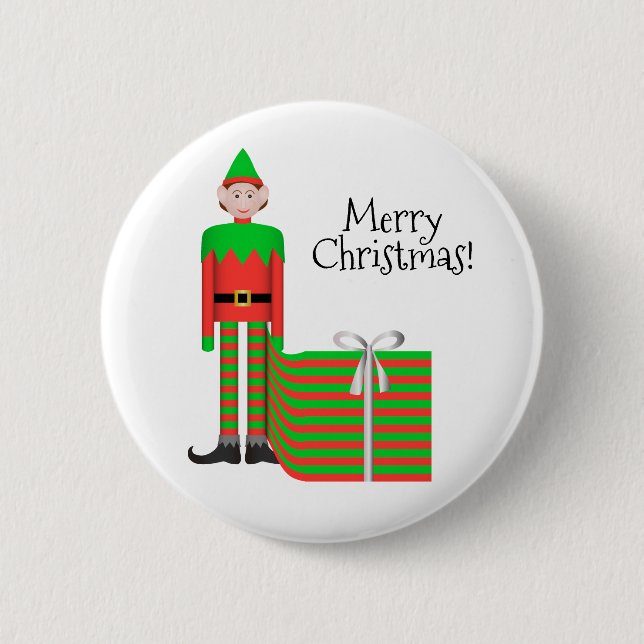 Christmas Elf Button - Striped Gift Package (Front)