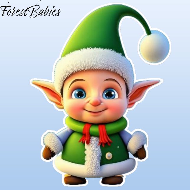 Christmas Elf Cartoon Graphic Xmas Holiday Season (Unique Cute Christmas Elf Green ForestBabies Sticker 🧝‍♂️)