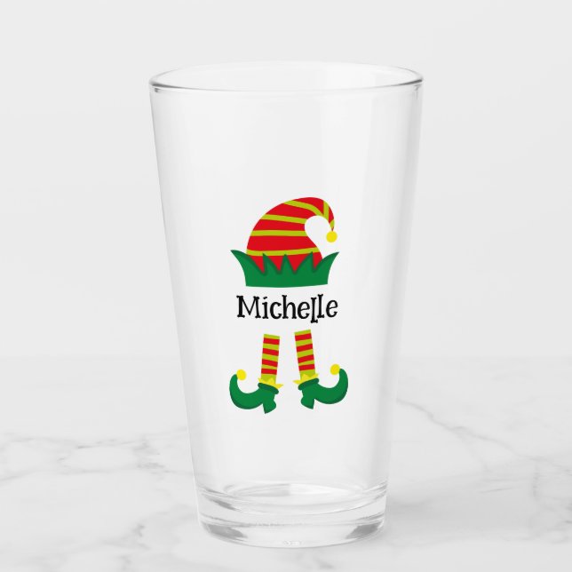 Christmas Elf Cartoon Personalized  Glass (Front)