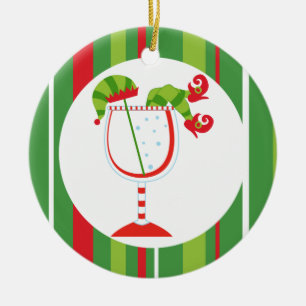Christmas Elf Cocktail Merry Christmas Ceramic Ornament