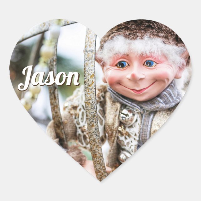 Christmas Elf Custom Name Holidays Heart Sticker (Front)