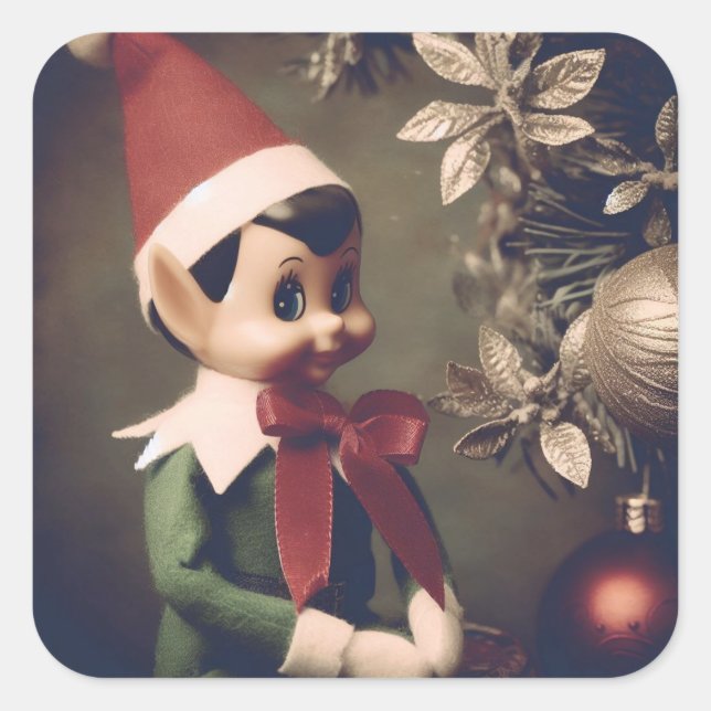 Christmas Elf Cute Holiday Square Sticker (Front)