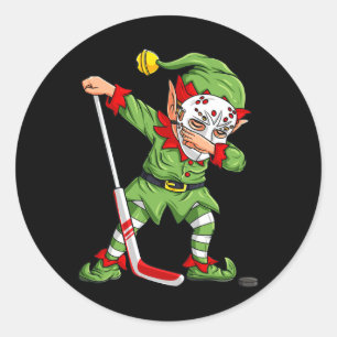 Christmas Elf Dabbing Ice Hockey Player Boys Kids  Classic Round Sticker