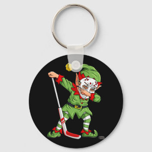 Christmas Elf Dabbing Ice Hockey Player Boys Kids Keychain