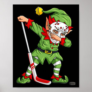 Christmas Elf Dabbing Ice Hockey Player Boys Kids  Poster