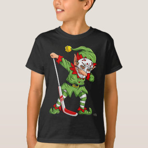 Christmas Elf Dabbing Ice Hockey Player Boys Kids T-Shirt