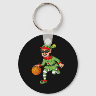 Christmas Elf Dribbling A Basketball Fun Boys Kids Keychain