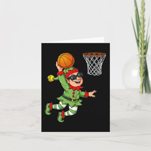 Christmas Elf Dunking A Basketball Fun Boys Kids X Card (Front)