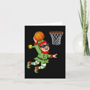 Christmas Elf Dunking A Basketball Fun Boys Kids X Card