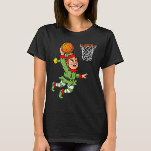 Christmas Elf Dunking A Basketball Fun Boys Kids X T-Shirt