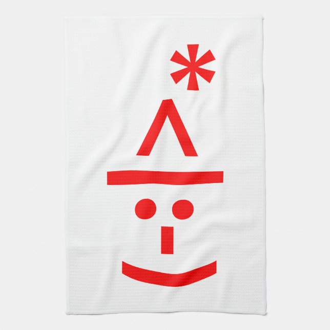 Christmas Elf Emoticon Xmas ASCII Text Art Kitchen Towel (Vertical)