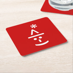 Christmas Elf Emoticon Xmas ASCII Text Art Square Paper Coaster