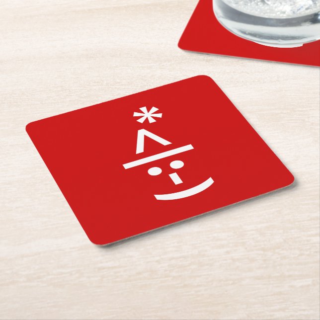 Christmas Elf Emoticon Xmas ASCII Text Art Square Paper Coaster (Angled)