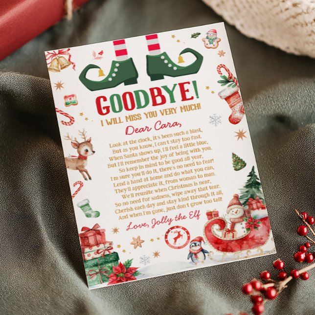 Christmas Elf Farewell Goodbye Letter Card (Elf Christmas Goodbye Letter Card)