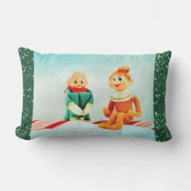 Christmas Elf First Date with Glitter Frame Outdoor Pillow (Front)