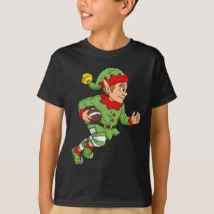 Christmas Elf Football Running Back Boys Kids Fami T-Shirt